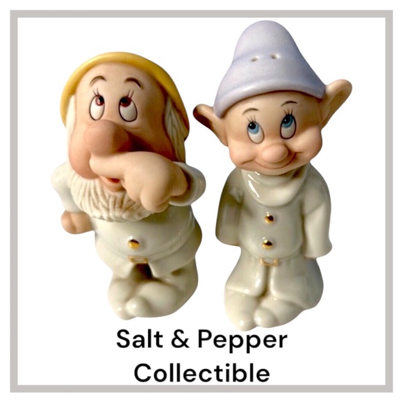 Disney Lenox Sneezy & Dopey Seven Dwarfs Salt & Pepper Shakers Host Pick Collect - Picture 2 of 15